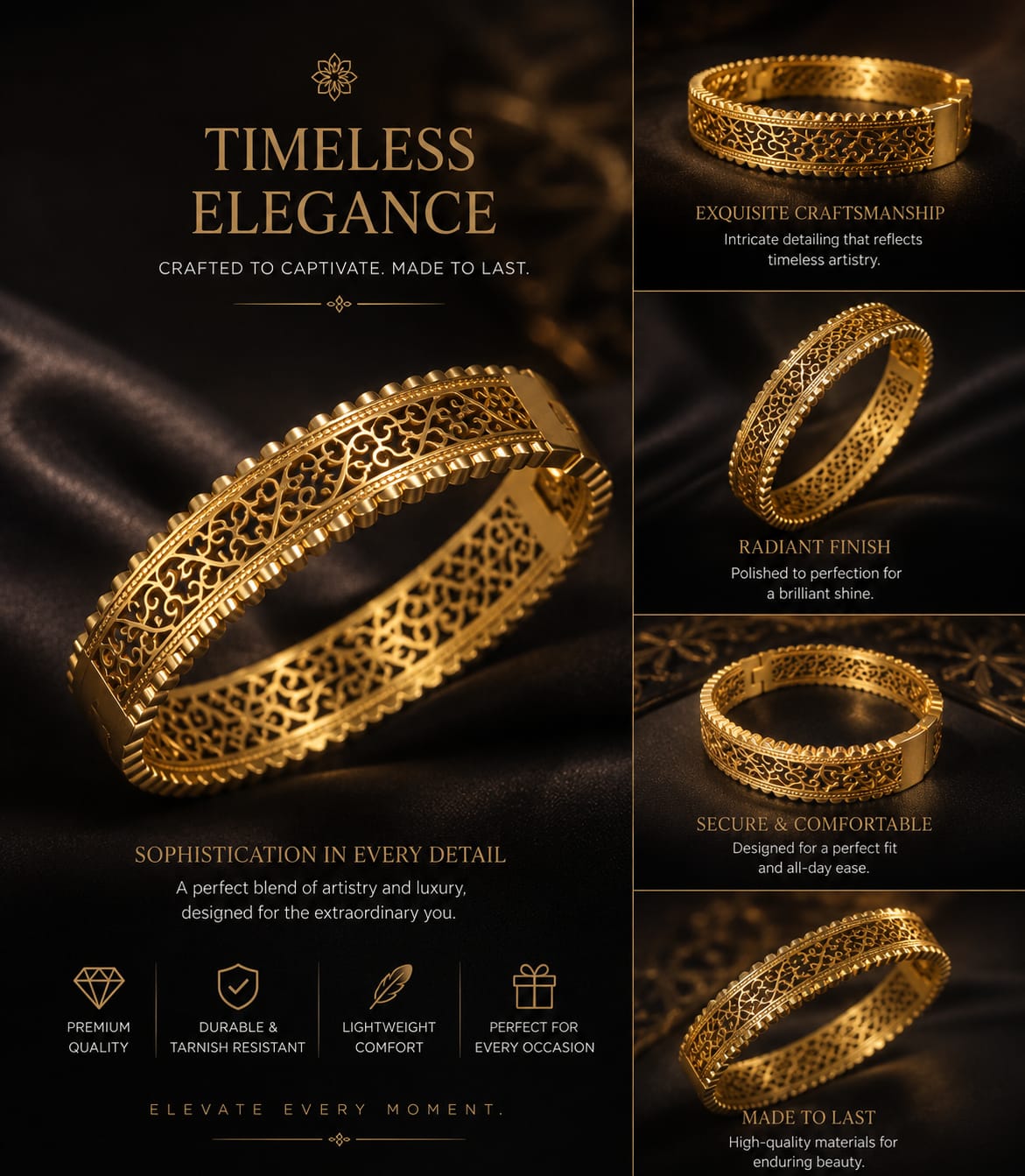 Royal Gold Filigree Cuff Bracelet