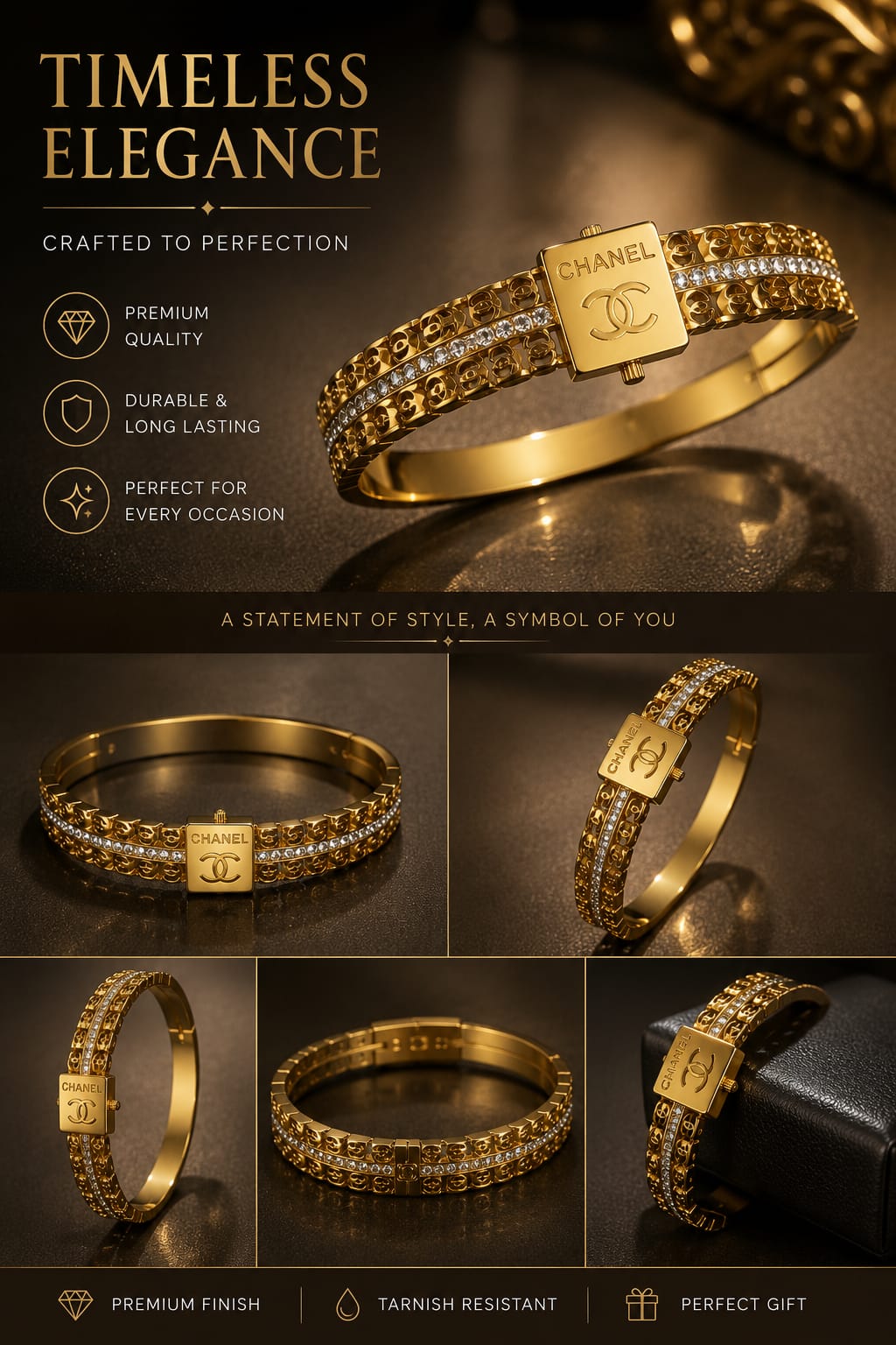 Chanel Golden Crystal Double-Layer Bracelet